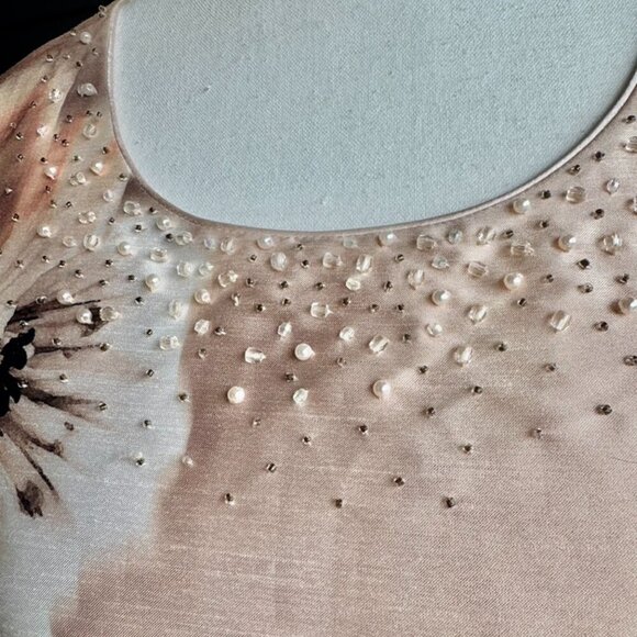 Jacques Vert Beige Brown Shimmer Floral Cocktail Dress - Picture 7 of 12